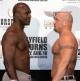 Evander Holyfield and Jeremy Bates at weigh-in photo