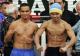  Hector Velazquez of Tijuana, left, and Manny Pacquiao, of the Philippines pose after their weigh photo